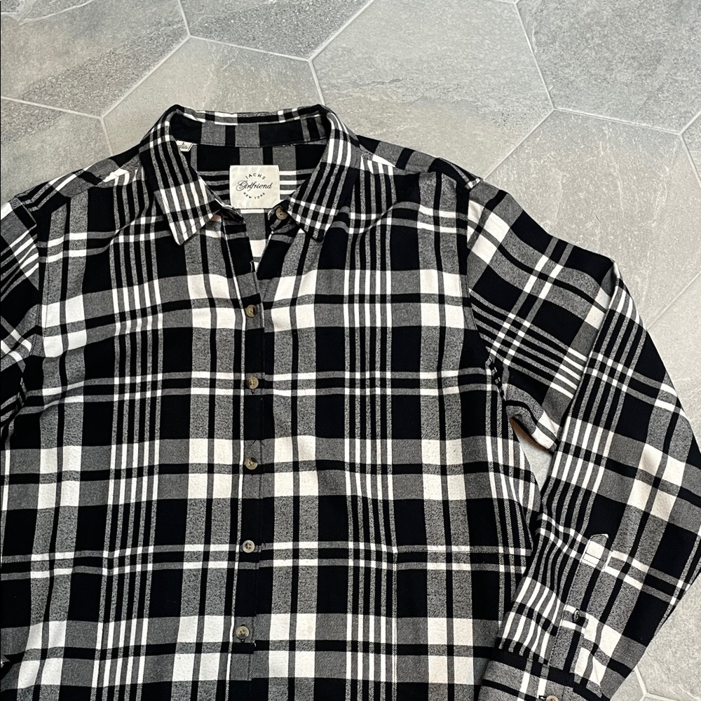 Jach’s Girlfriend Women’s Plaid Soft Flannel Shirt – Black & White -- Large